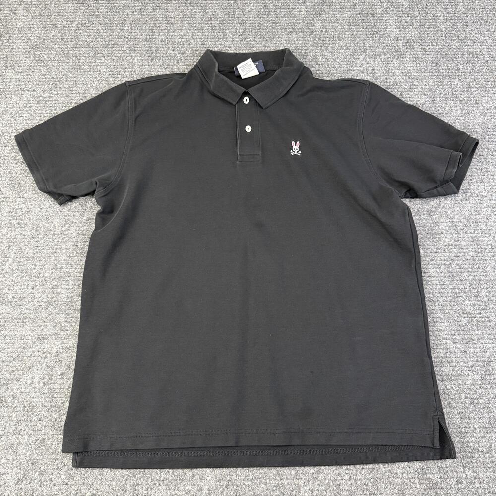 Psycho Bunny Polo Shirt Mens 3XL Black Solid Pima Cotton Pique Casual Logo